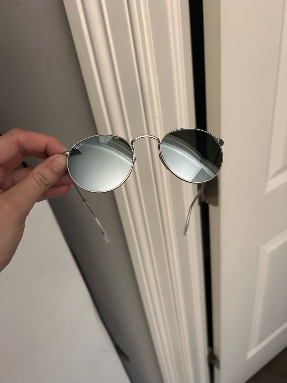 Ray-Ban Silver Frame Sunglasses with Blue Mirrored Lenses - Picture 2 of 8